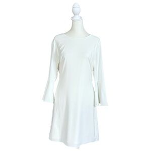 Lulus White Bell Sleeve w/ Sash Belt Fitted Lined Keyhole Back Dress Sz Large